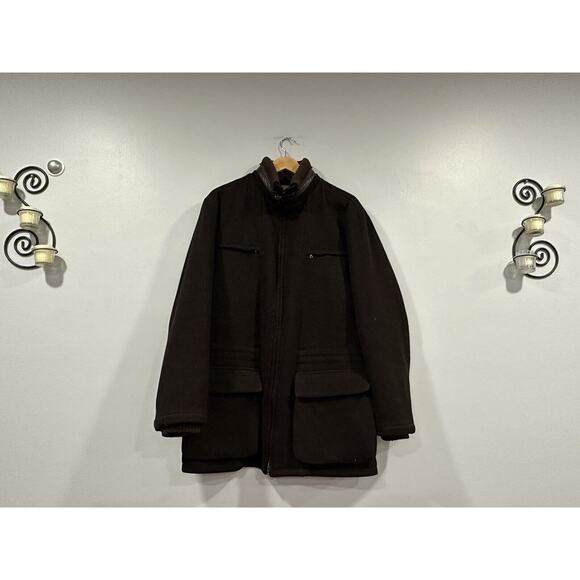 Longhi Men's Brown Coat Full Zip Coat Leather Trim EU 50 - Picture 1 of 11